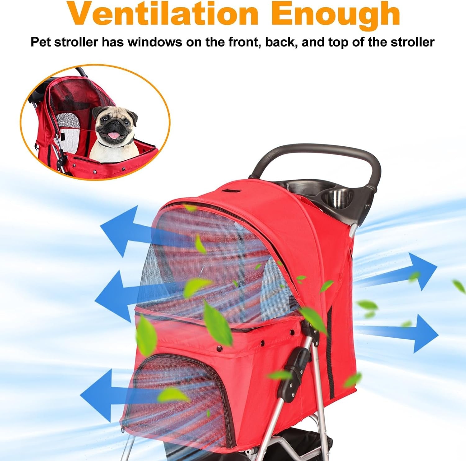 Pet Travel Stroller Dog Cat Pushchair 4 Wheel Folding Pram Jogger Red