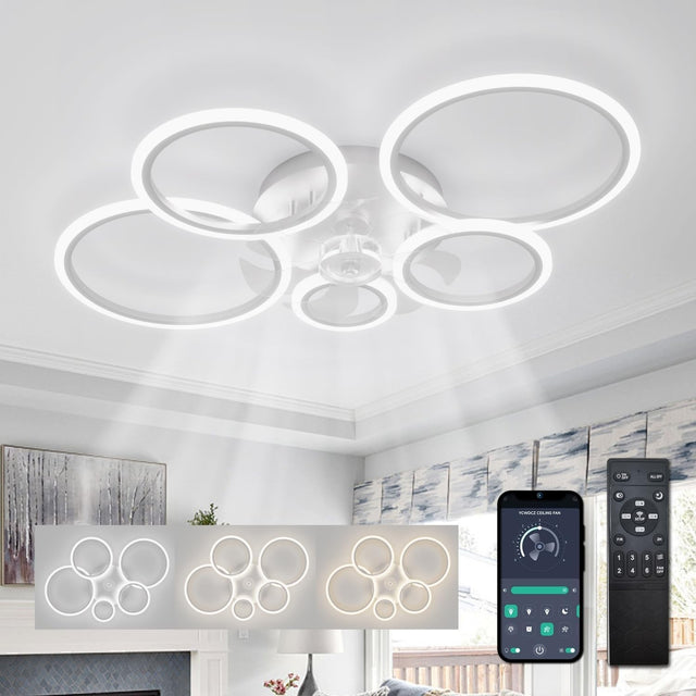 100CM Smart Ceiling Fan Light, 6 Speeds, LED, Remote, White