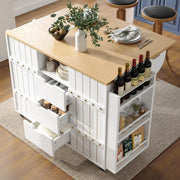 White Rolling Kitchen Island Fold Out Table Storage Cabinet