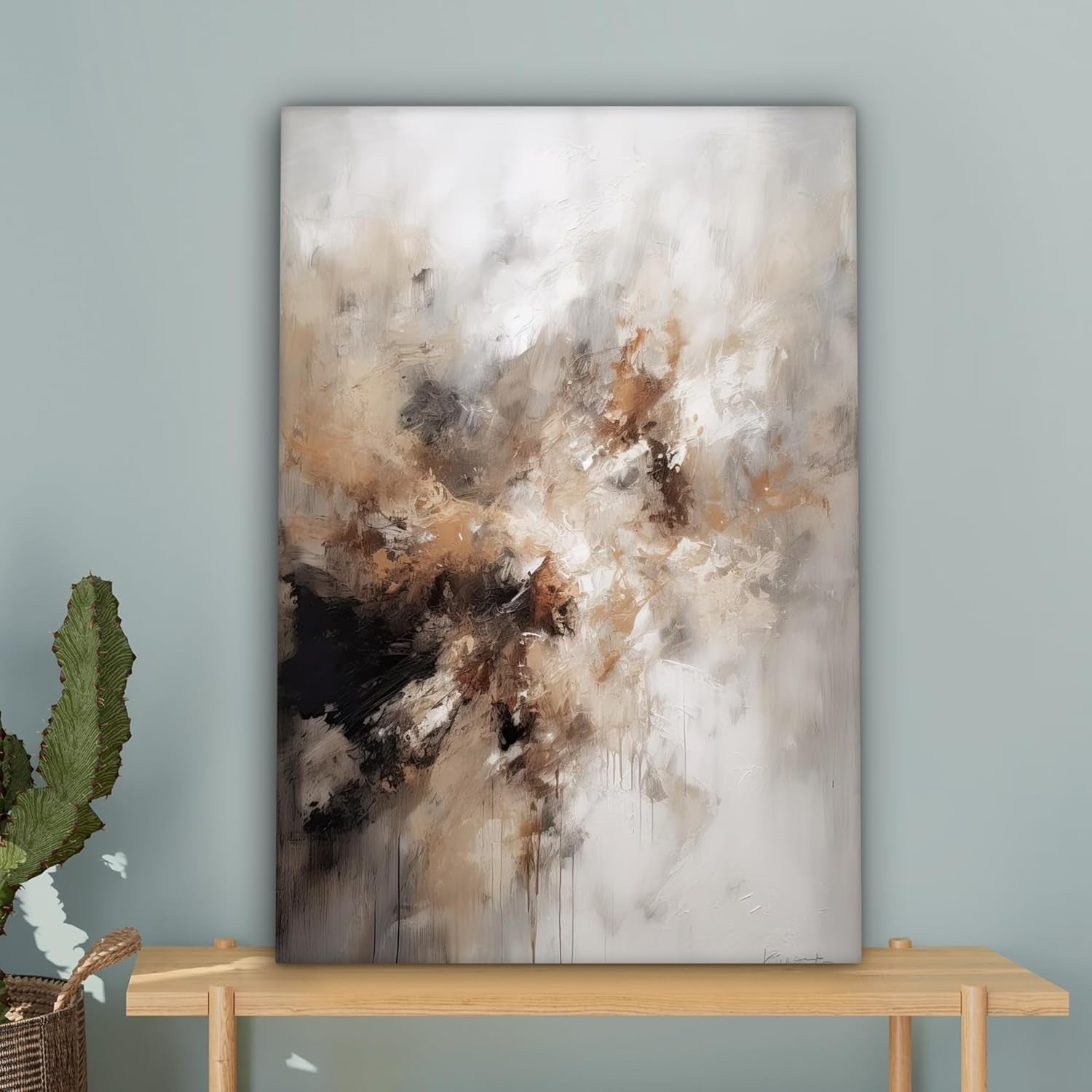 Abstract Beige Framed Canvas Wall Art 40x60cm Modern Living Room