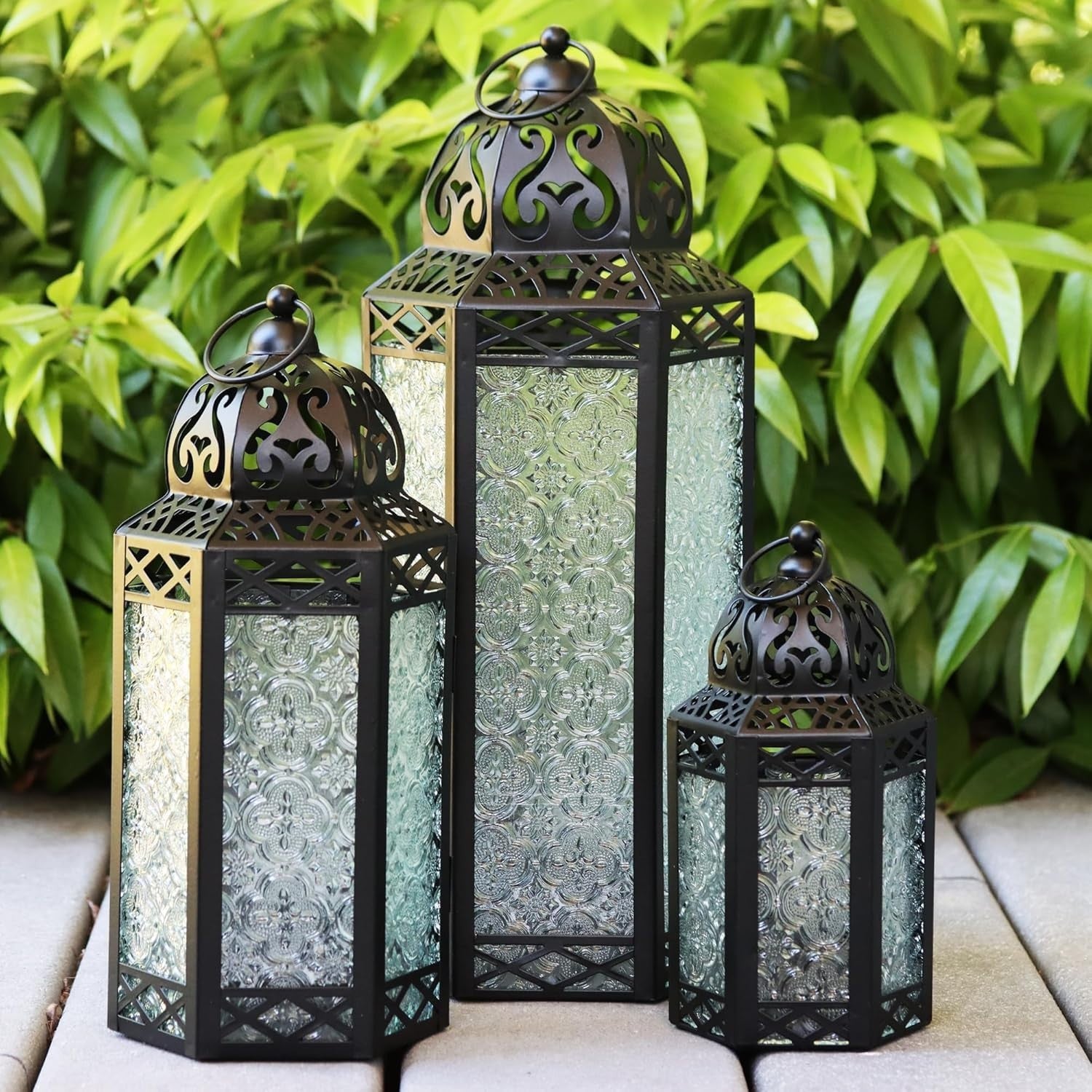 Set of 3 Moroccan Candle Lanterns Iron & Glass Home Wedding Decor