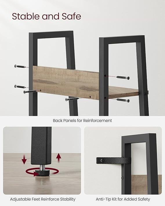5-Tier Narrow Ladder Shelf Tall Rustic Bookcase Industrial Storage Unit