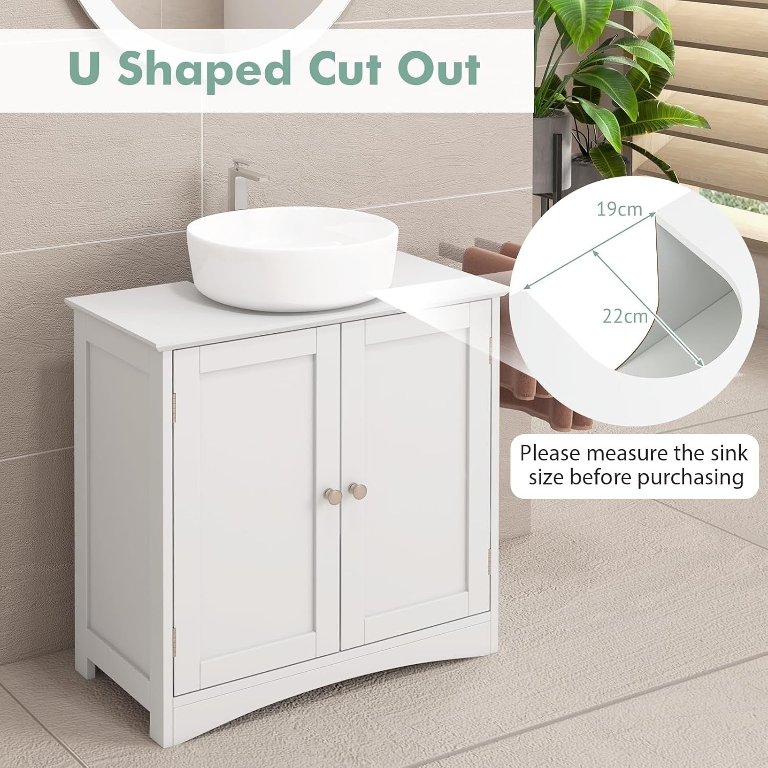Under Sink Bathroom Cabinet Storage Unit 2 Door Cupboard 60x30x60cm White