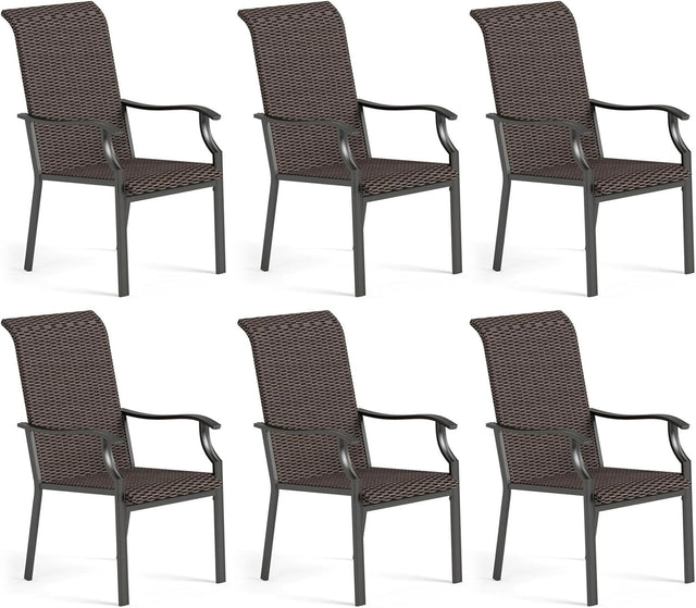 High Back Rattan Patio Dining Chairs Set of 6 All-Weather Garden Seating