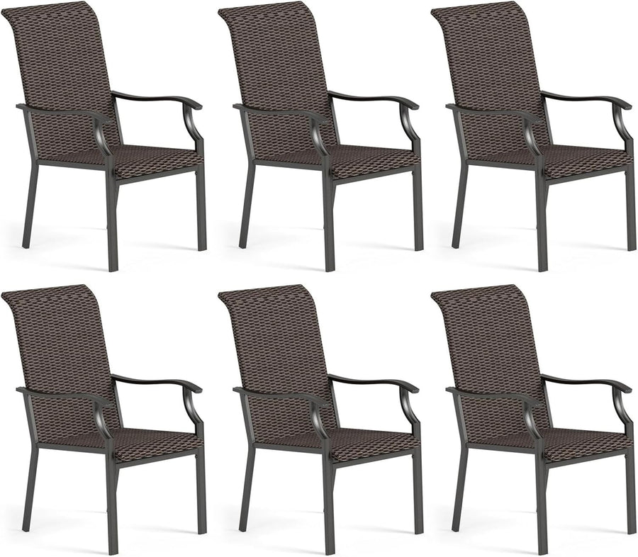 High Back Rattan Patio Dining Chairs Set of 6 All-Weather Garden Seating