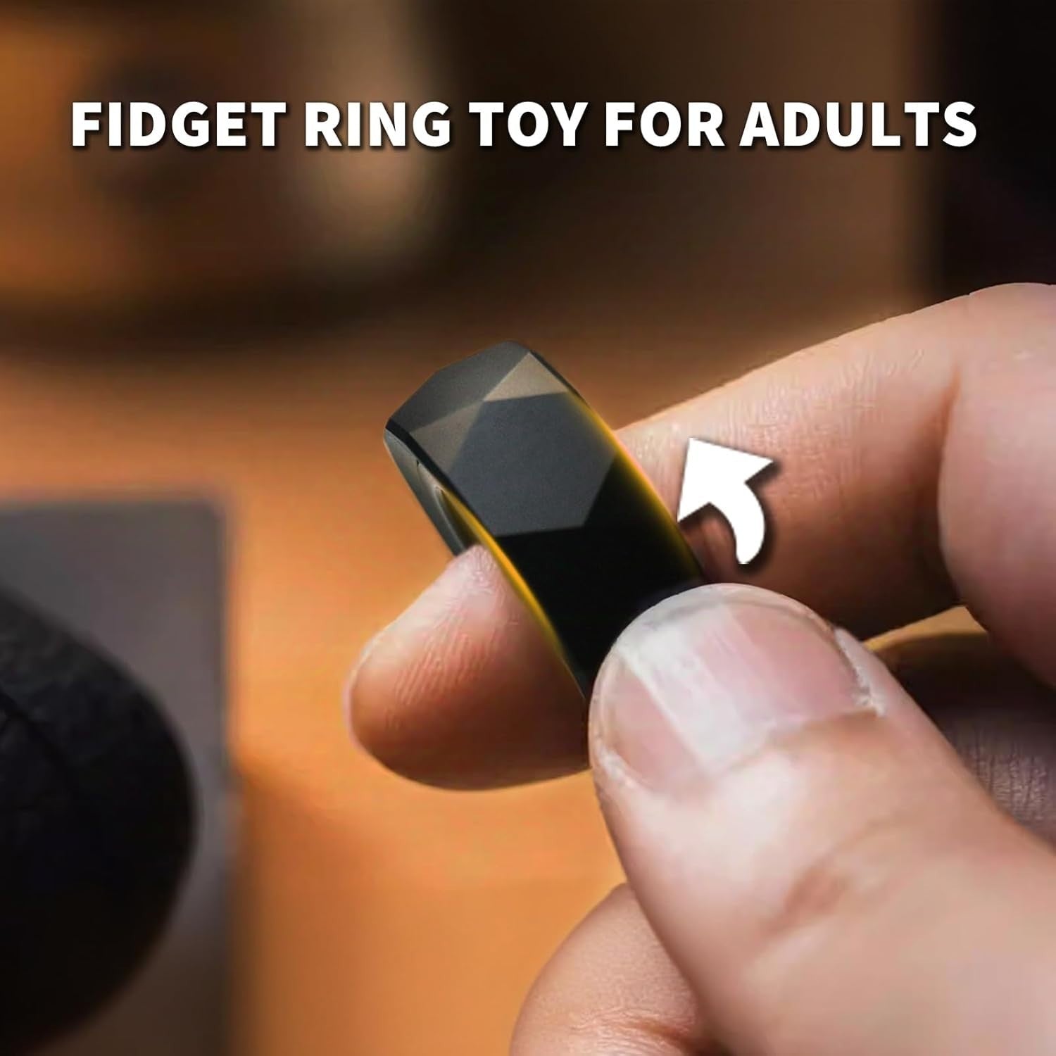 Black Fidget Ring Stainless Steel Anxiety Relief Spinner EDC