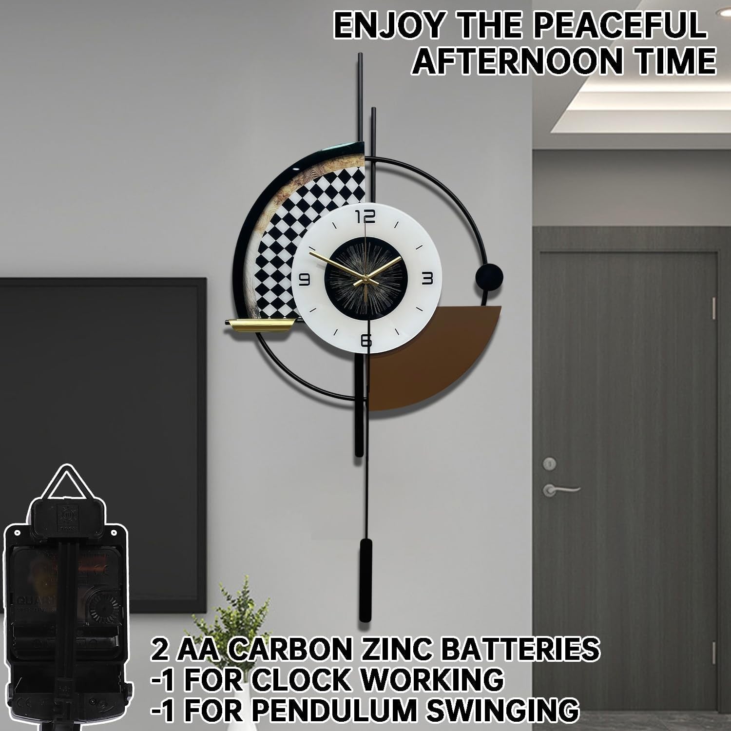 Modern Geometric Wall Clock 31" Silent Quartz Pendulum Design Large Home Decor