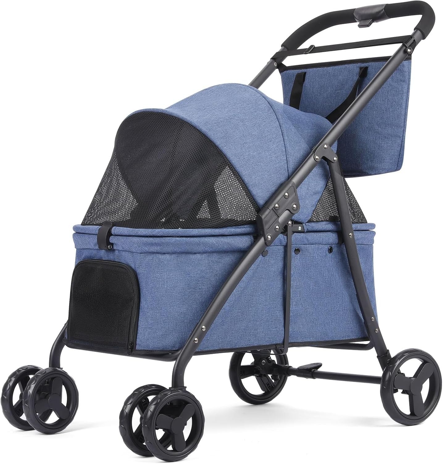 Navy Pet Stroller 4 Wheel Heavy Duty Foldable Jogger Pram Small Medium Dogs