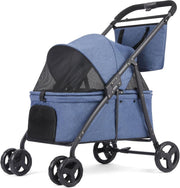 Navy Pet Stroller 4 Wheel Heavy Duty Foldable Jogger Pram Small Medium Dogs