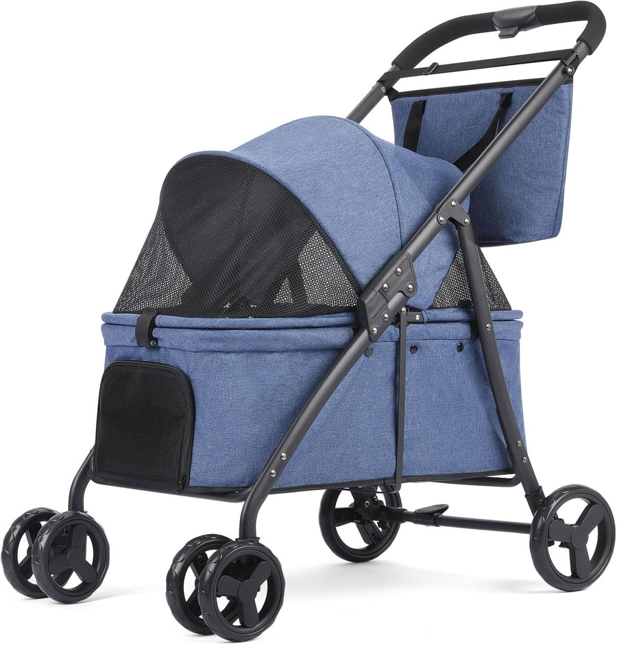 Navy Pet Stroller 4 Wheel Heavy Duty Foldable Jogger Pram Small Medium Dogs
