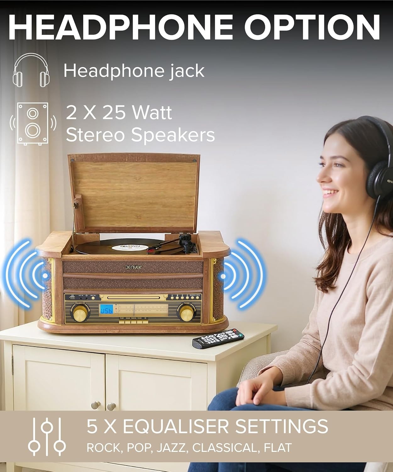 8-in-1 Retro Wooden Music System Vinyl CD Cassette Bluetooth USB MP3 Recorder