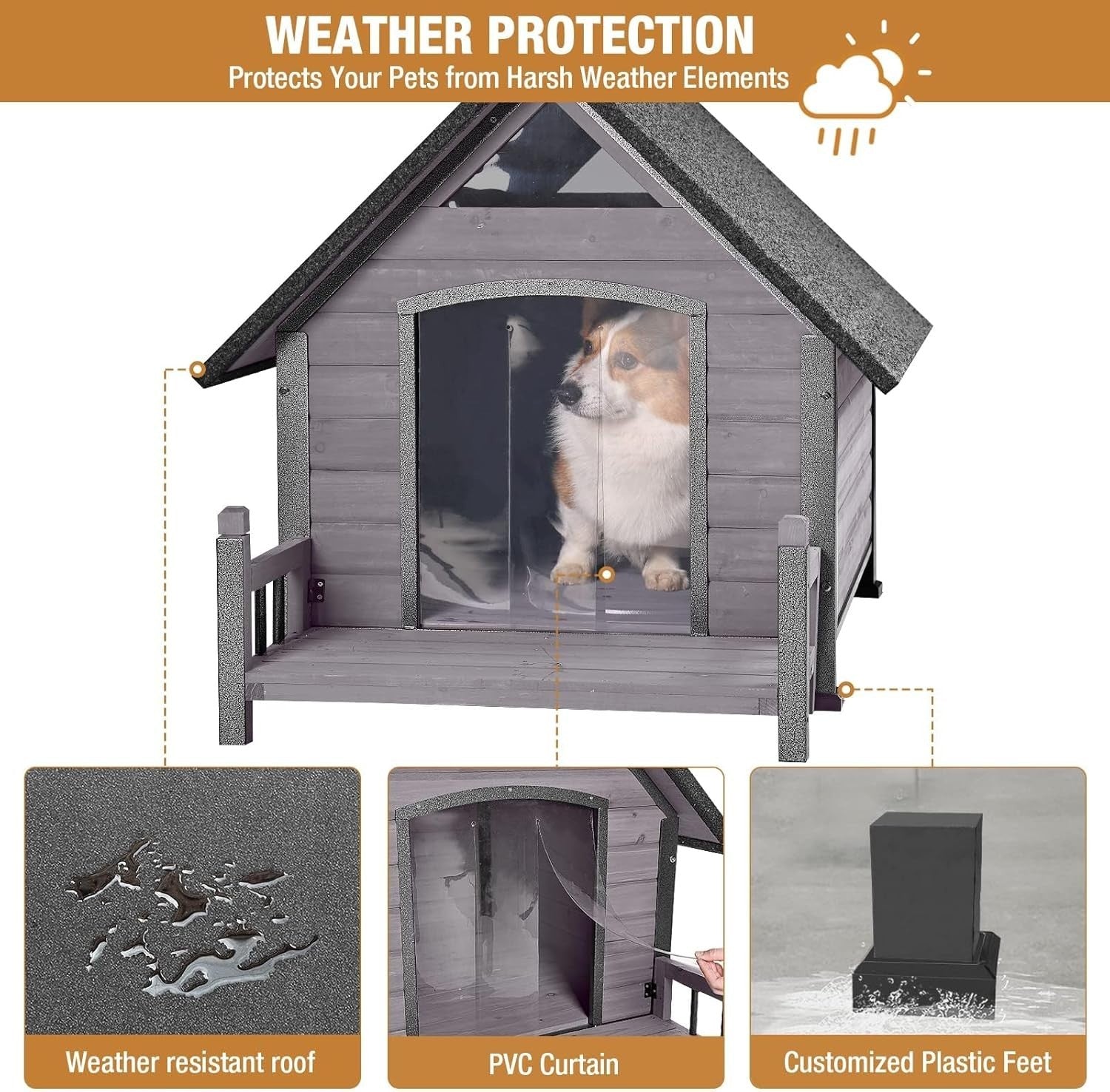 Weatherproof Outdoor Dog House with Anti-Bite Metal Frame & Raised Floor 115x84x