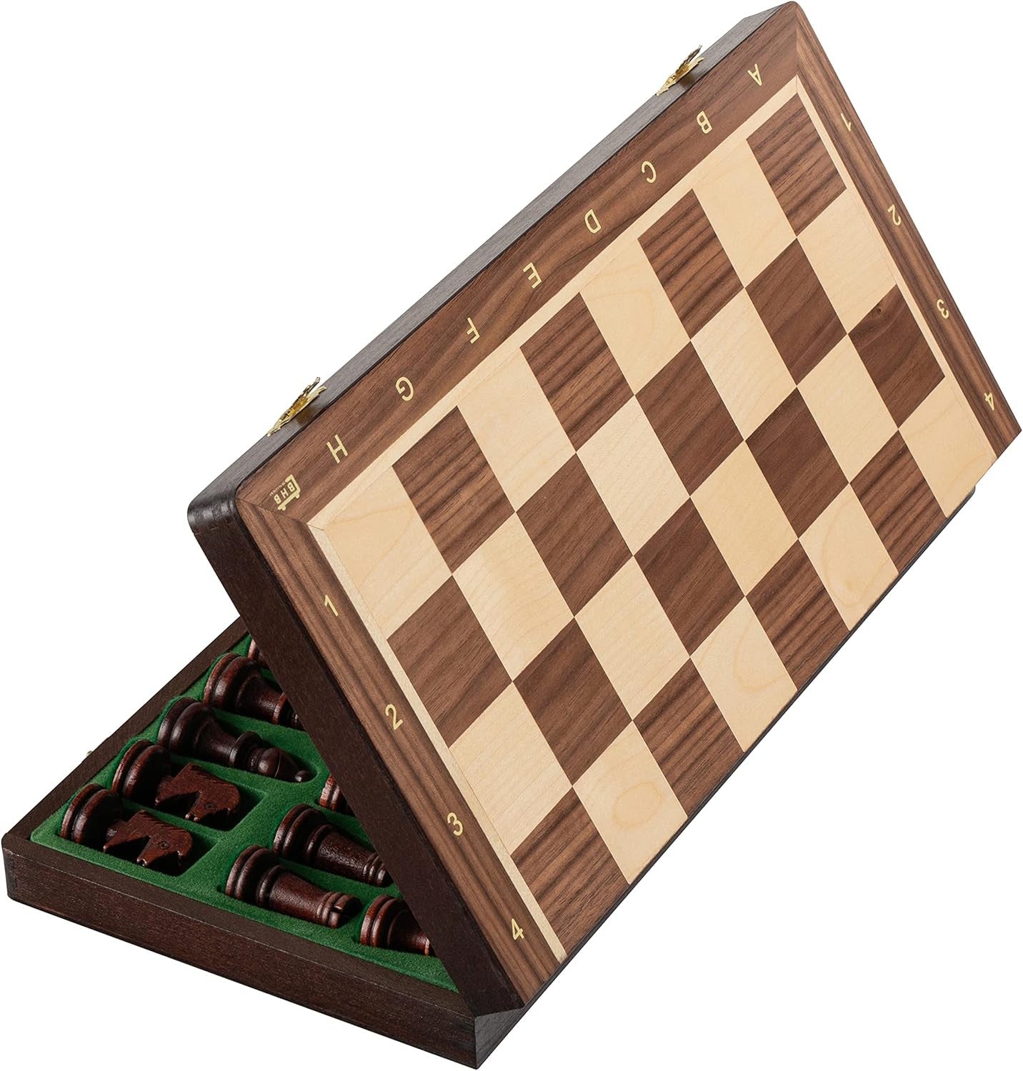 38cm Tournament Chess Set – Inlaid Folding Board & Weighted Wooden Pieces
