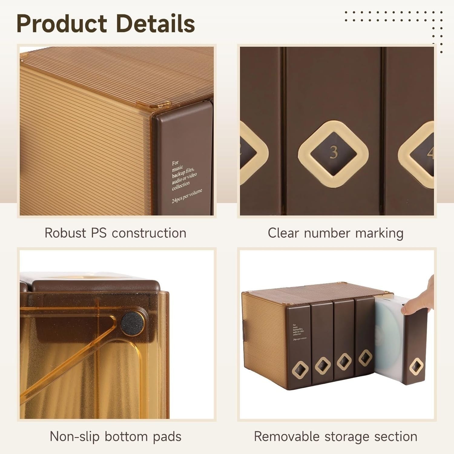 120 Disc CD DVD Storage Case Stackable Plastic Organizer Box Coffee