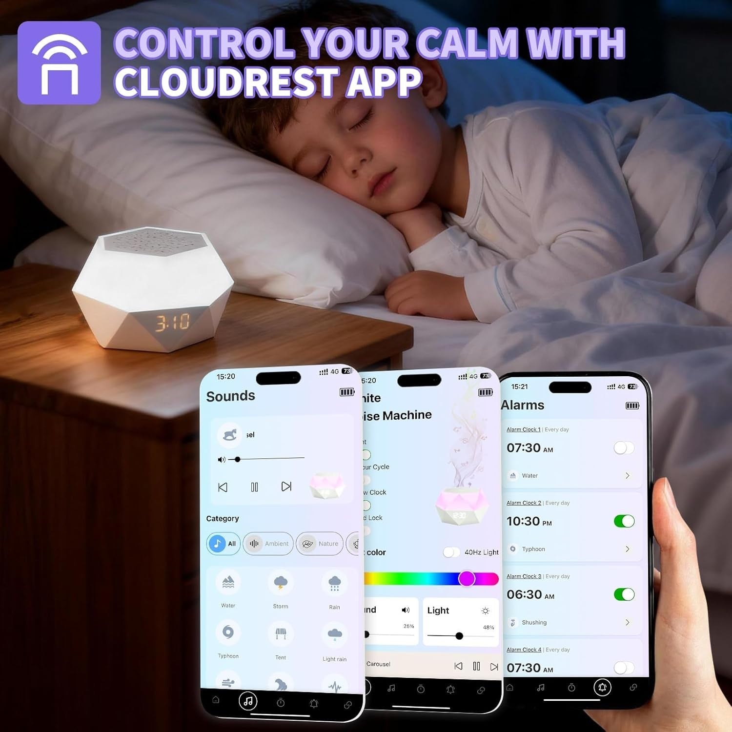 White Noise Machine with Light & App Control – 32 Soothing Sounds for Sleep