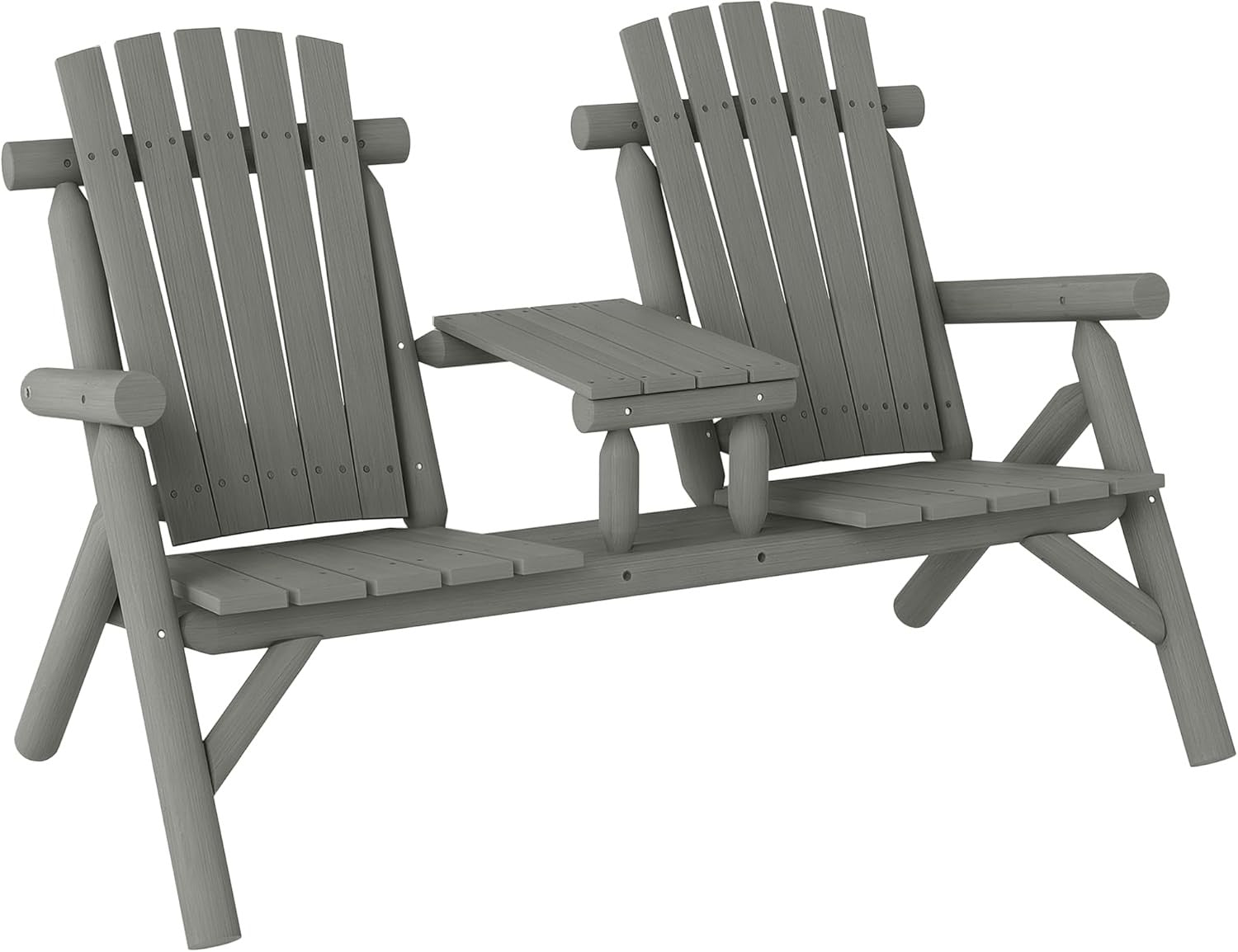 2 Seater Wooden Garden Bench with Middle Table Patio Loveseat Seat
