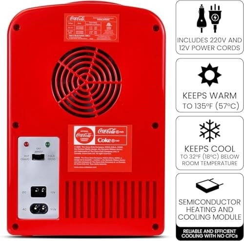 4L Mini Fridge Red Coca-Cola Cooler & Warmer Portable 12V AC/DC