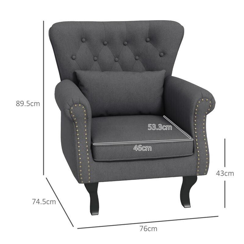 Chesterfield Wingback Armchair Tufted Accent Fireside Chair Pillow Grey