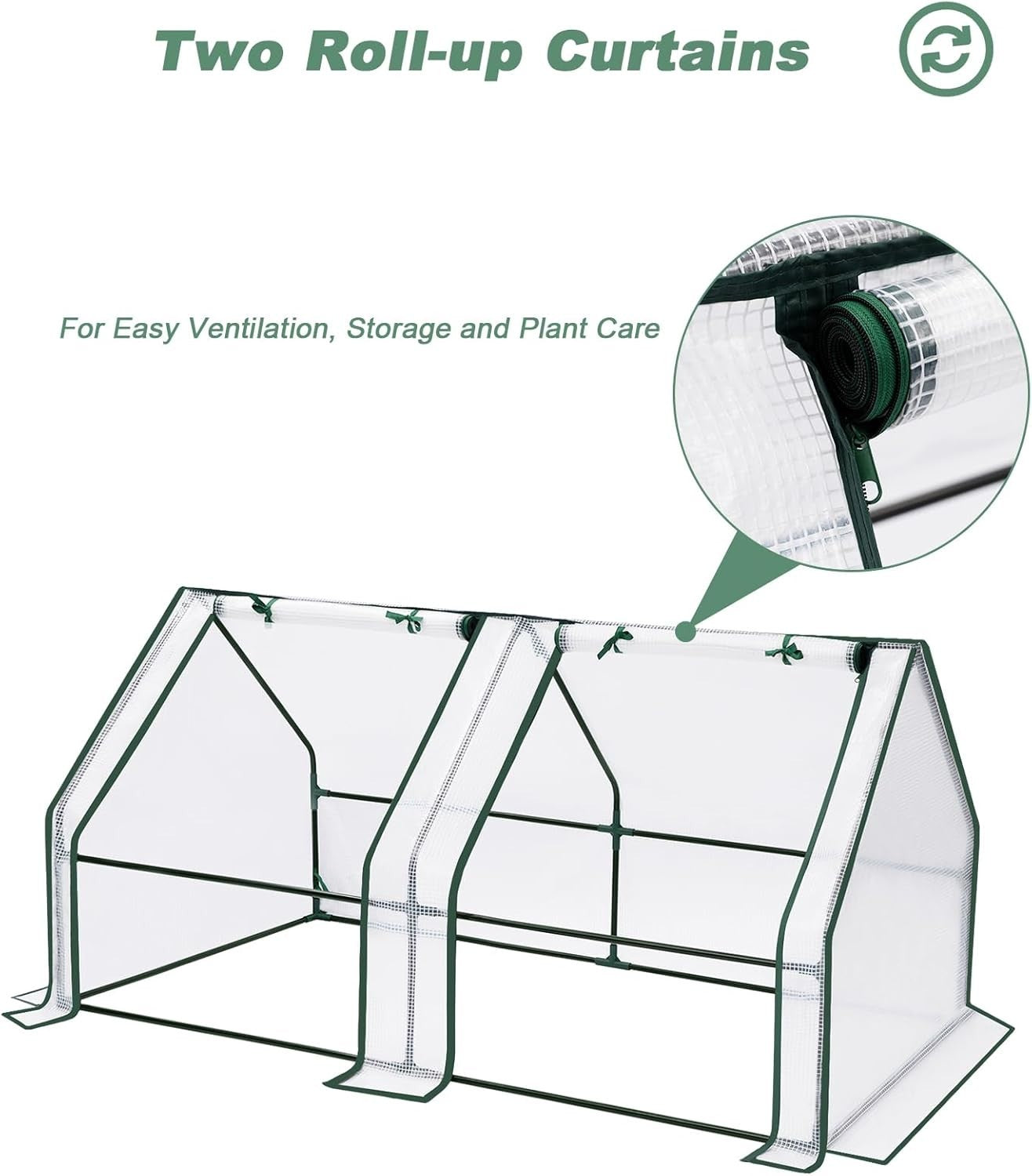 Large Mini Garden Greenhouse 180x90x90cm White PE Cover with Roll-Up Windows