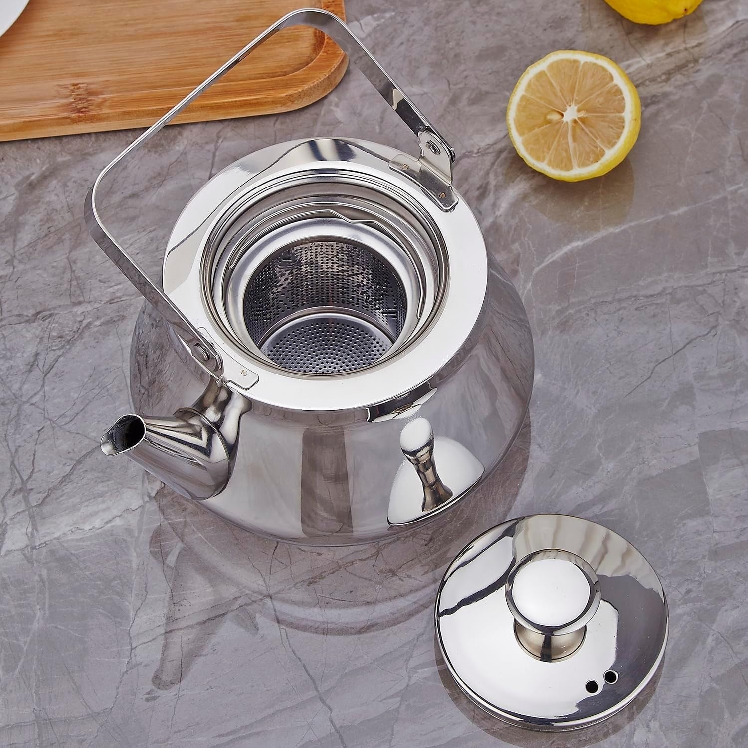 Stainless Steel Teapot 52oz 1.5L Tea Pot w/ Infuser Mirror Finish