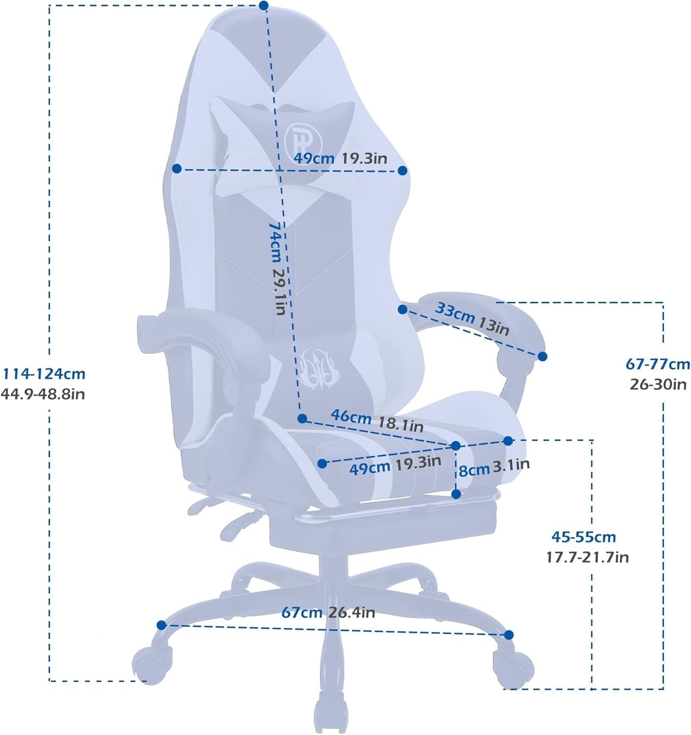Ergonomic Gaming Chair Office Computer Desk Chair White Leather Adjustable Recli