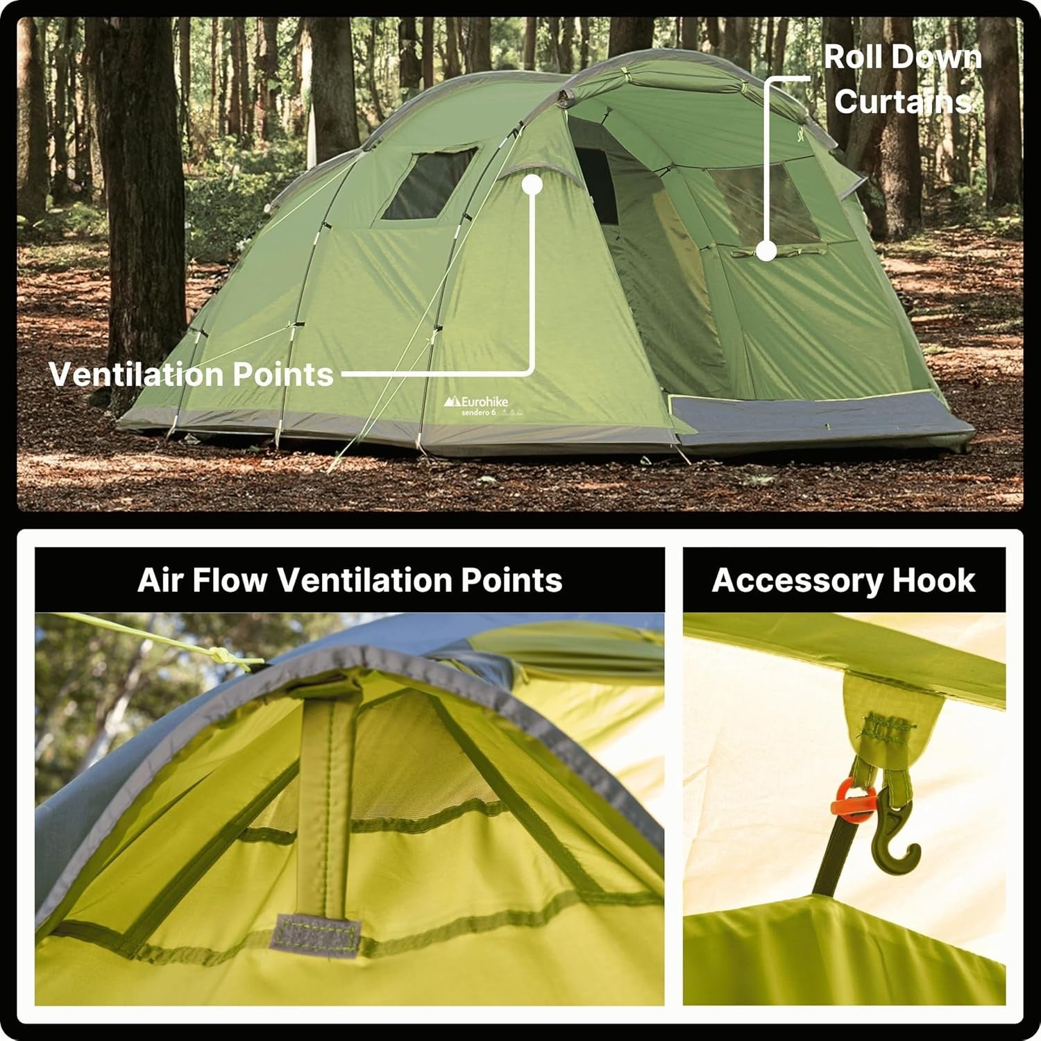 6 Man Family Camping Tent Tunnel Waterproof Porch Groundsheet