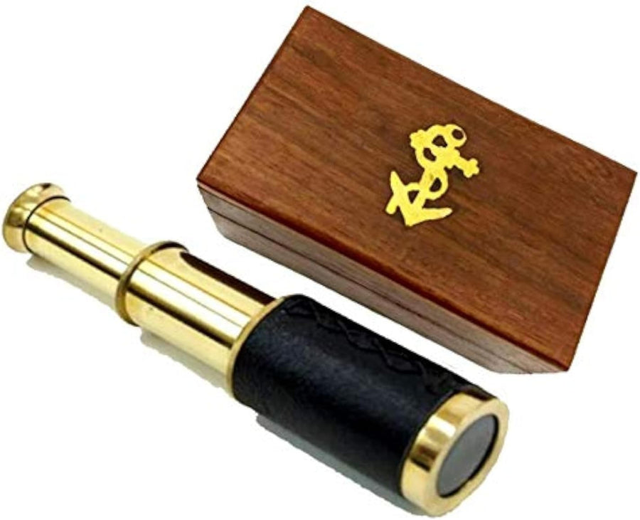 6" Brass Handheld Pirate Telescope with Anchor Box Vintage Decor