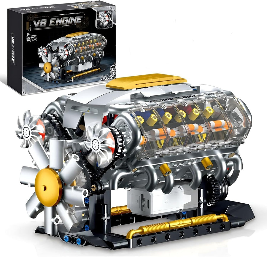 V8 Engine Model Kit 692PCS STEM Buildable Transparent Moving Parts Toy