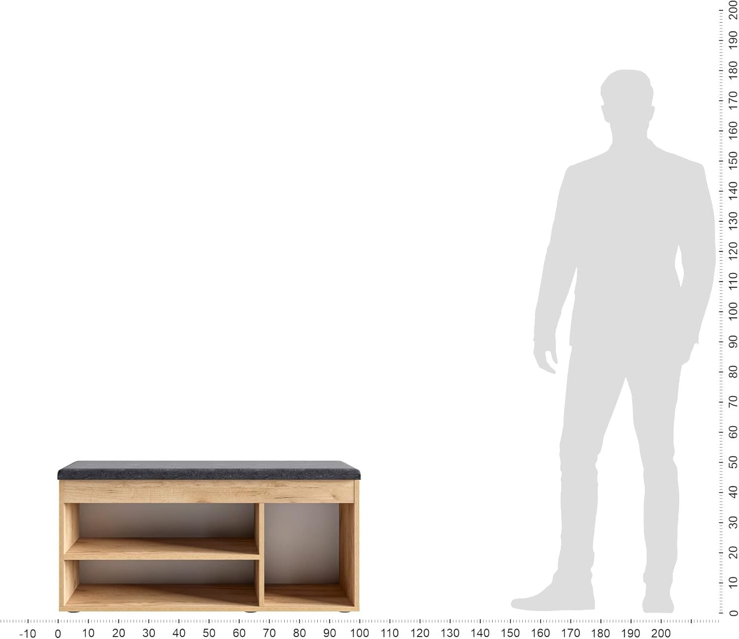Large Honey Oak Shoe Bench with Cushion Hidden Storage Entryway Seating Unit
