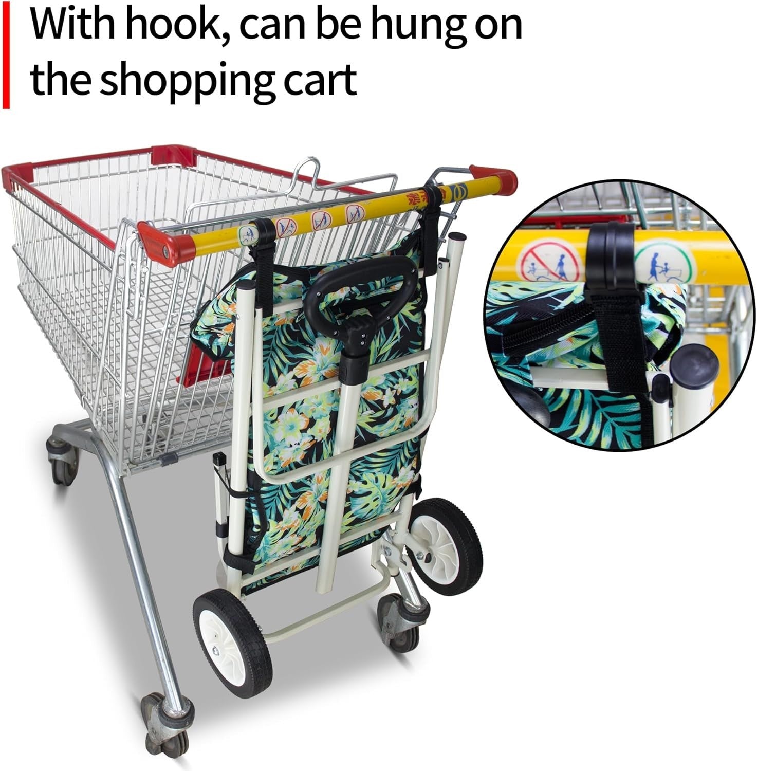 Foldable 45L Shopping Trolley Cart w/ Insulated Bag & 2 Wheels Tropic