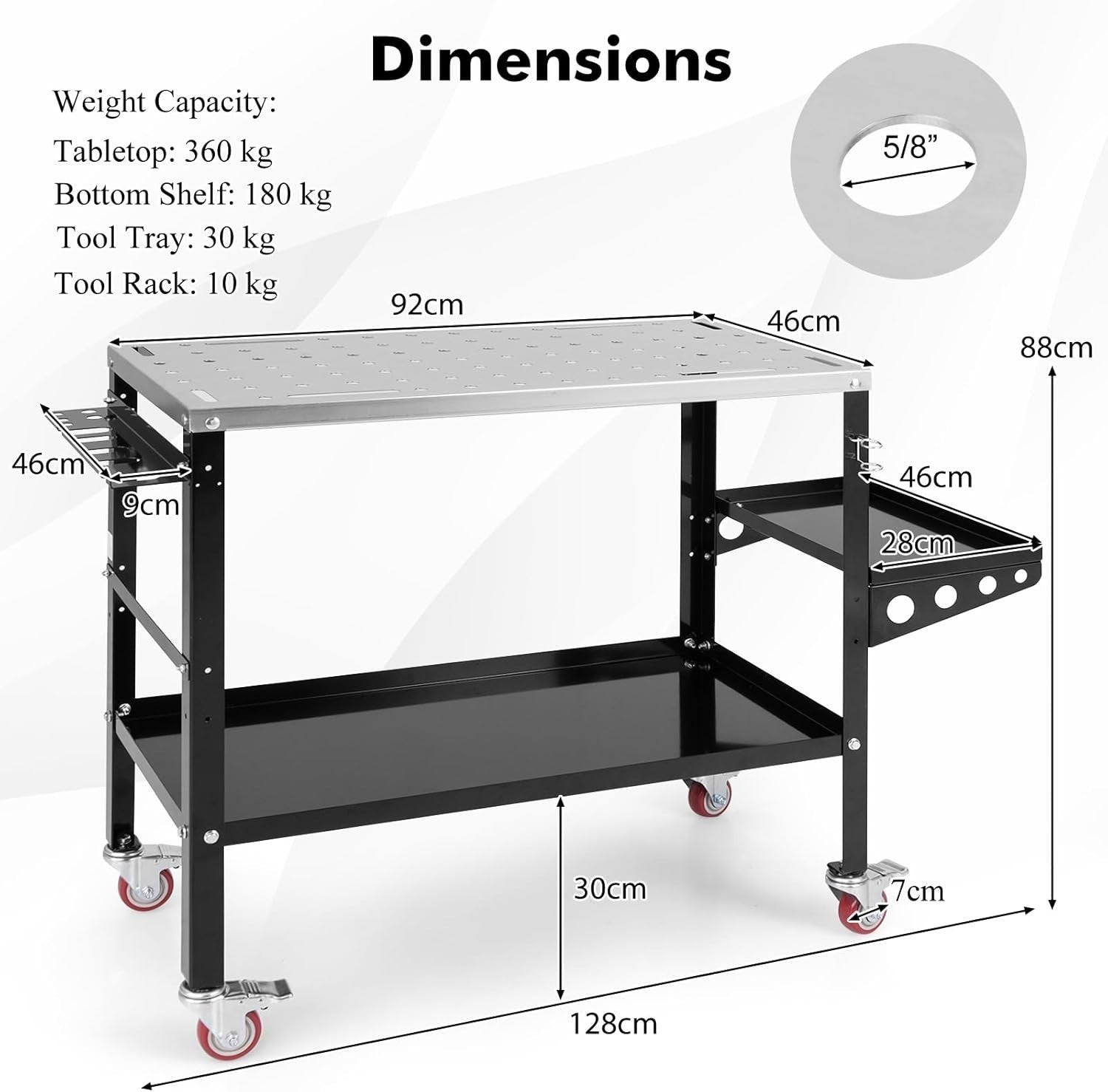 Heavy Duty Welding Table 36x18" 580kg Load Portable Workbench w/ Wheels