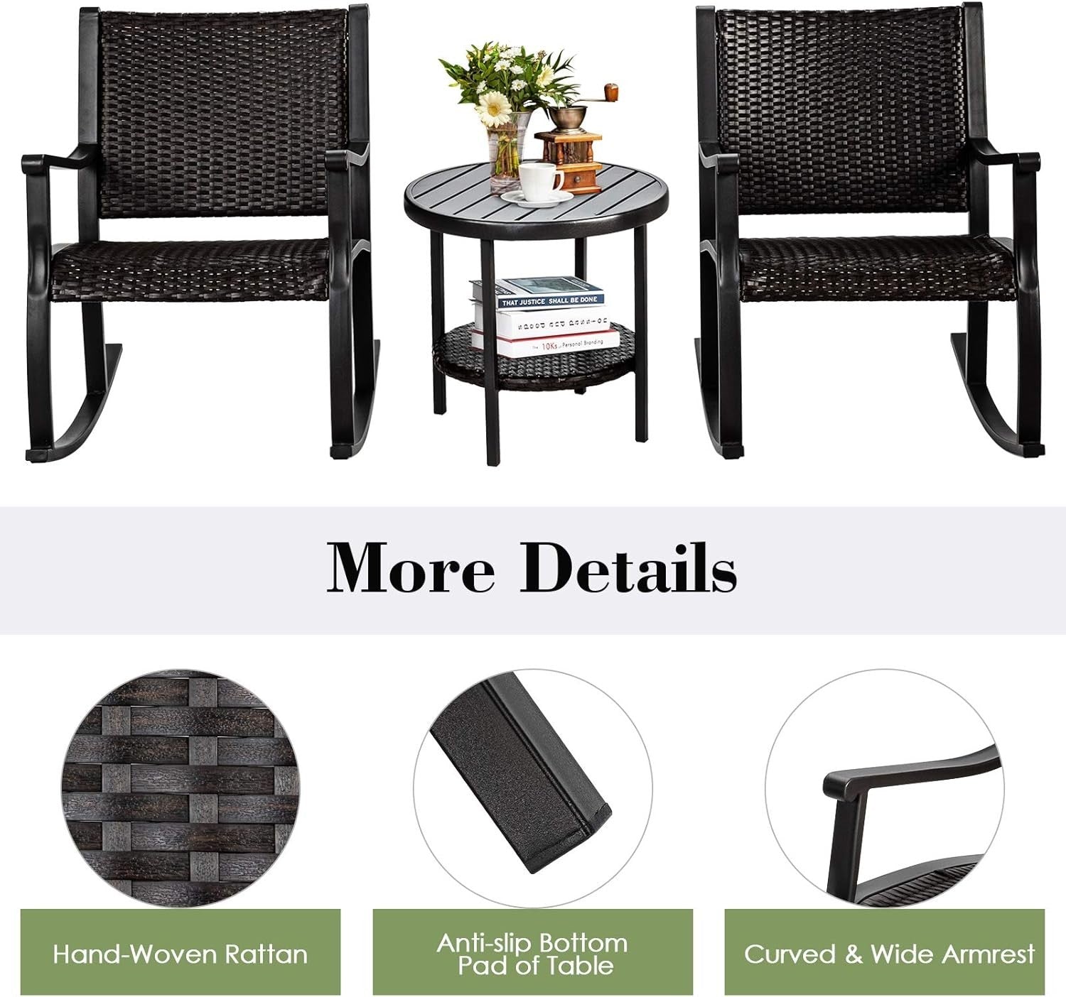 Outdoor 3-Piece Rocking Chair Set with Coffee Table – Patio Relaxation & Storage
