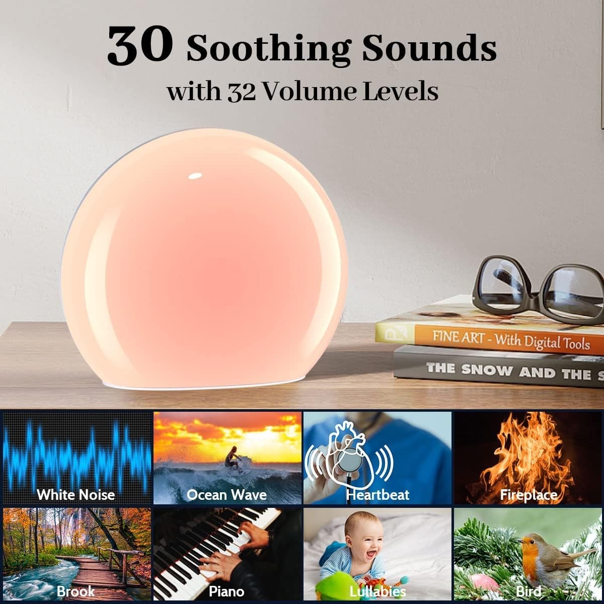 White Noise Machine with 30 Soothing Sounds, Night Light & Sleep Timer
