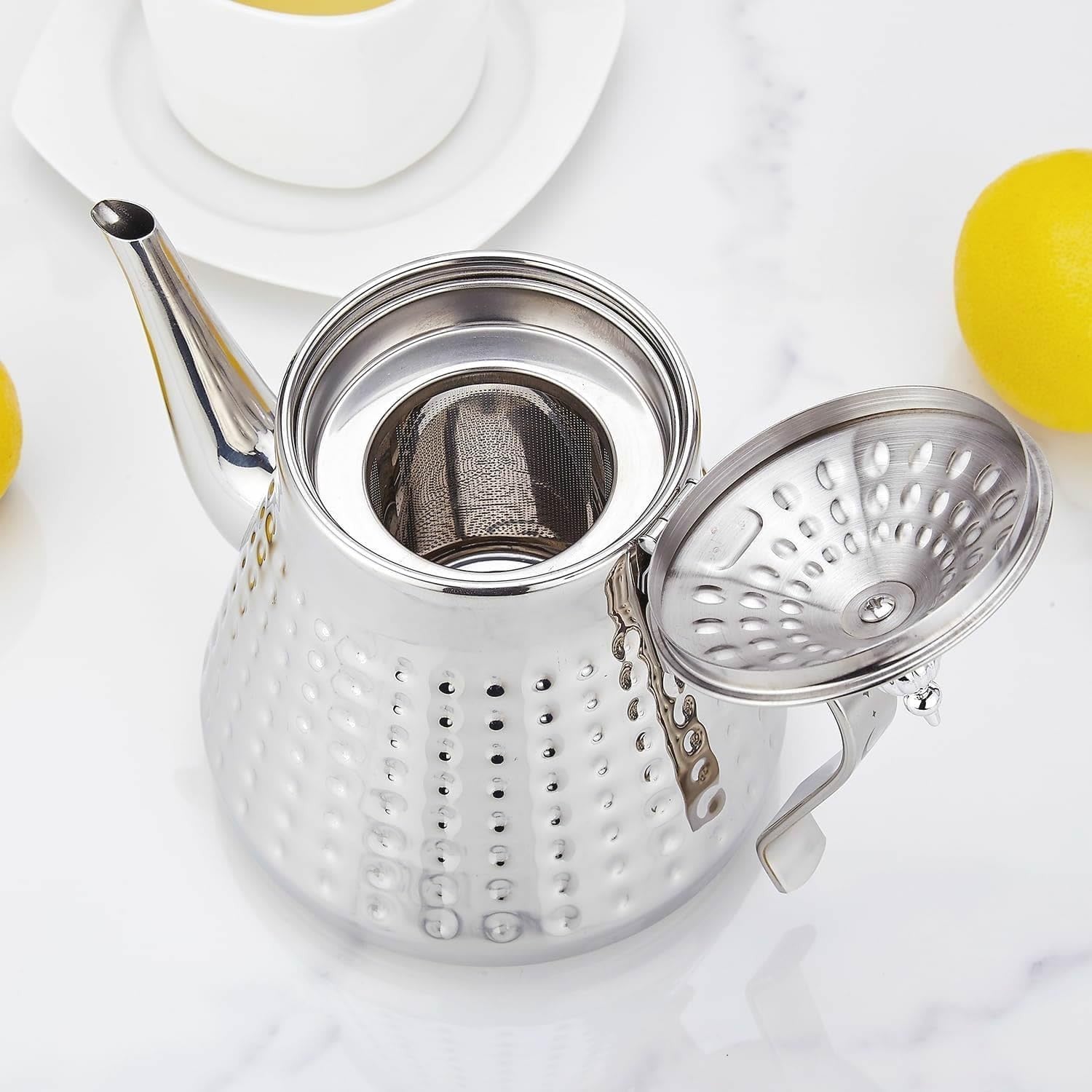 Stainless Steel Teapot 40oz 1.2L Tea Pot w/ Infuser Hammered Finish