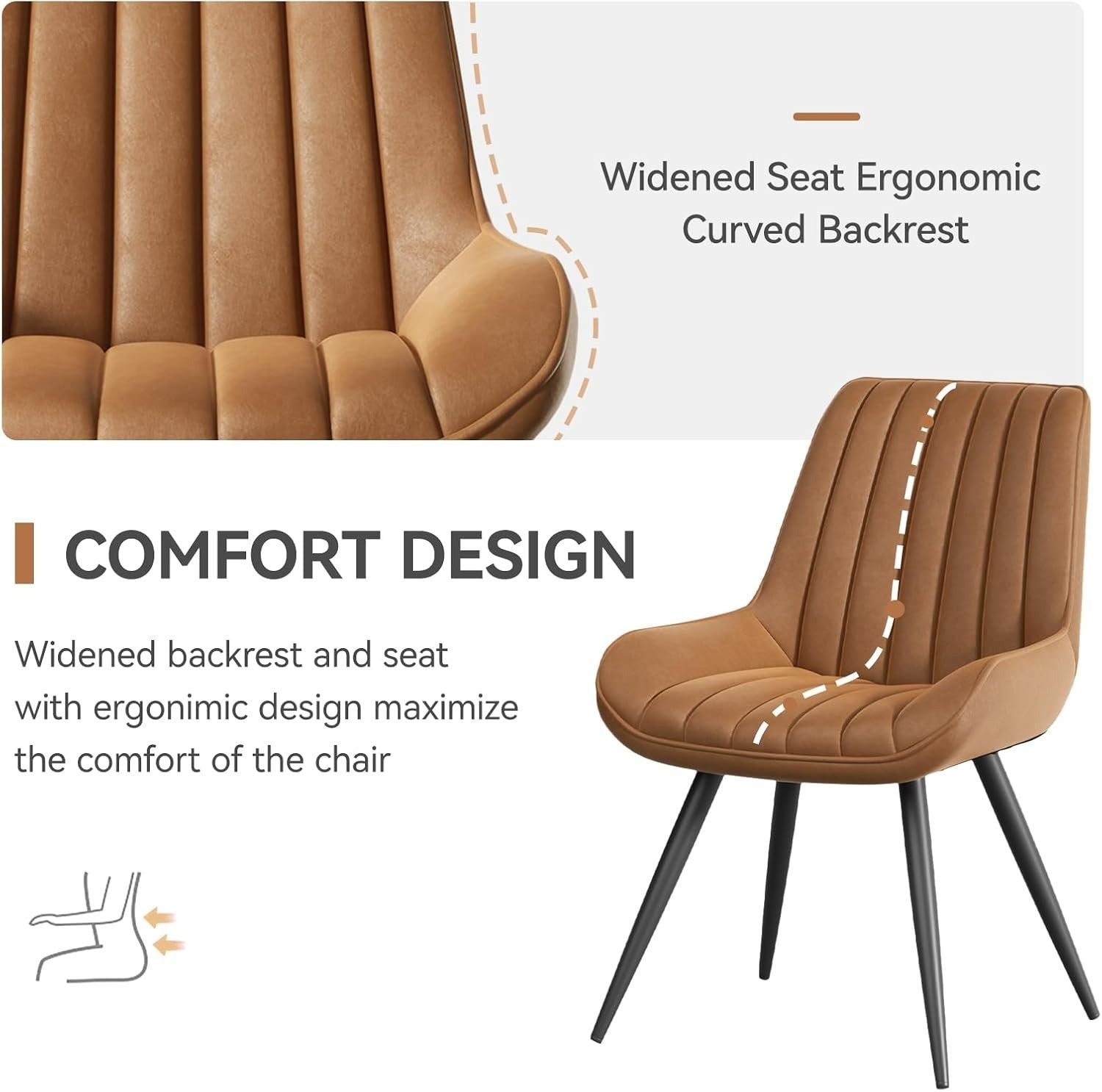 4 Brown Upholstered Dining Chairs Thick Cushion Kitchen Chair Metal Legs