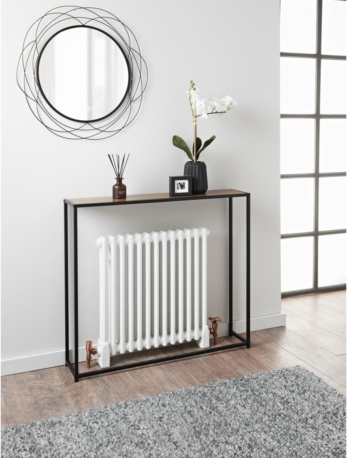 Slim Black Console Table 105x20x82cm Metal Frame & Wooden Top