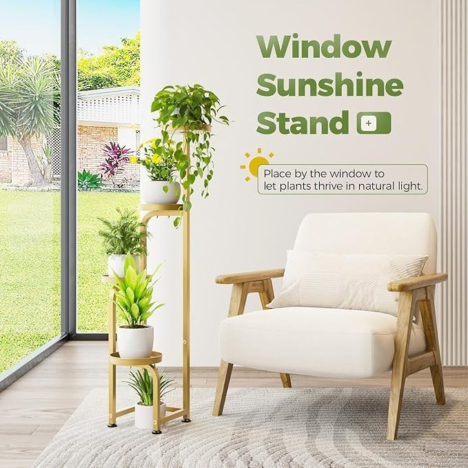 4 Tier Gold Metal Plant Stand Indoor Outdoor Spiral Tall Flower Shelf