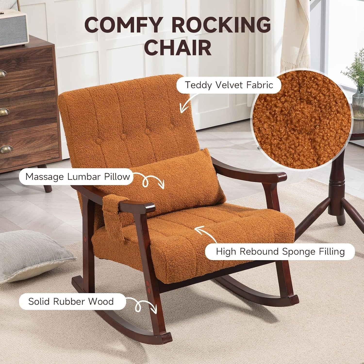 Massage Rocking Chair w/ High Back & Lumbar Support – Petite Fit, Soft, Comfy Se
