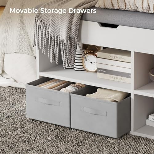 Mondeer Shoe Bench with Storage Drawers & Cushion – Hallway Rack 8 Pairs
