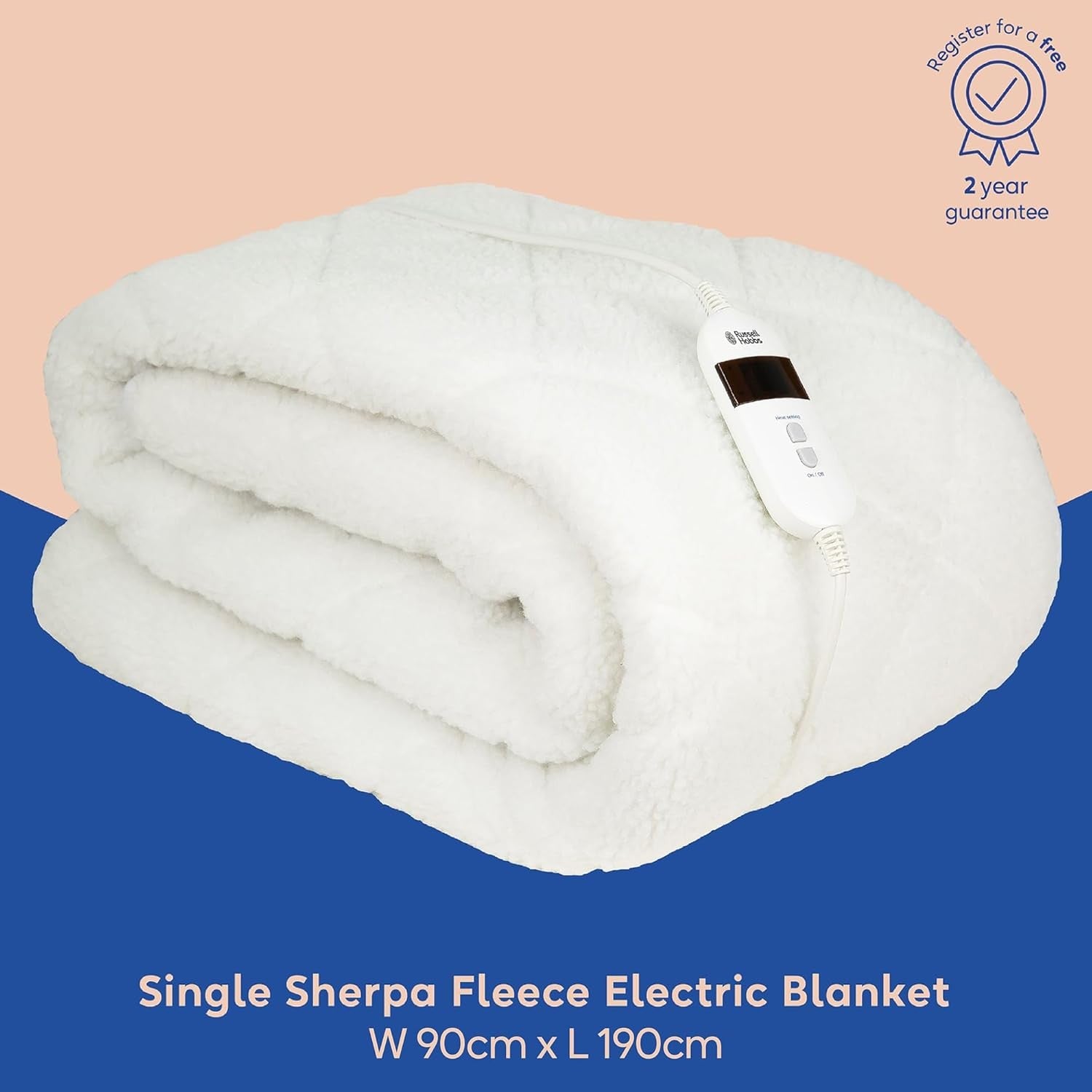 Electric Heated Underblanket Single Sherpa Fleece Low Energy Washable 90x190cm