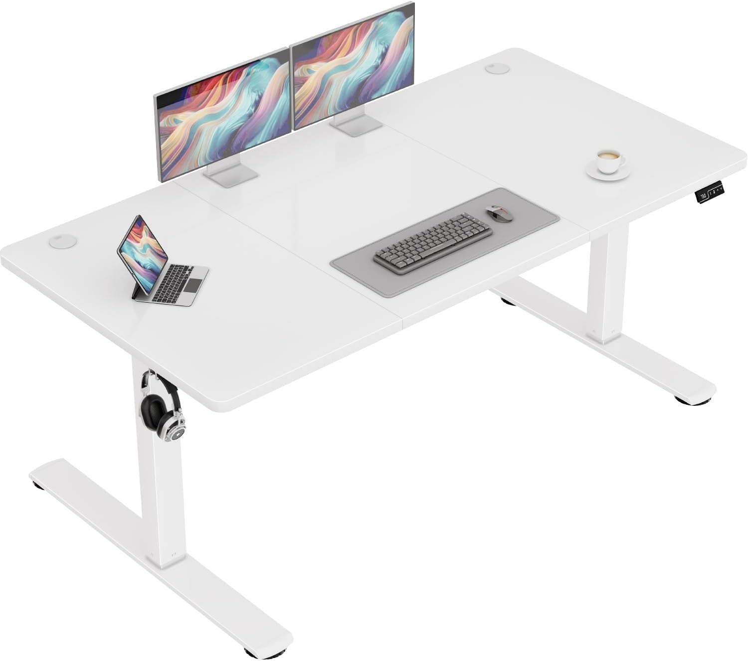 White Electric Standing Desk 140x60cm Adjustable Home Office Table
