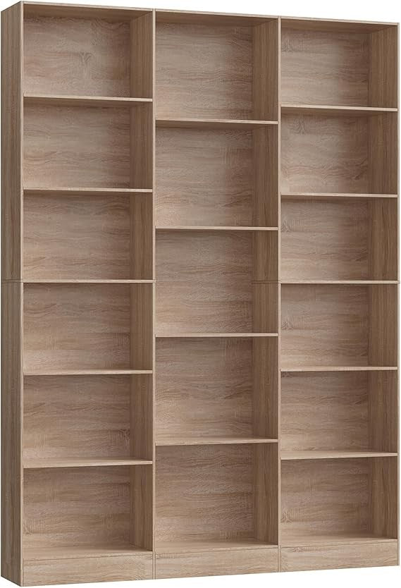 Tall 6-Tier Bookshelf with 17 Compartments Oak Storage Display Unit 188cm