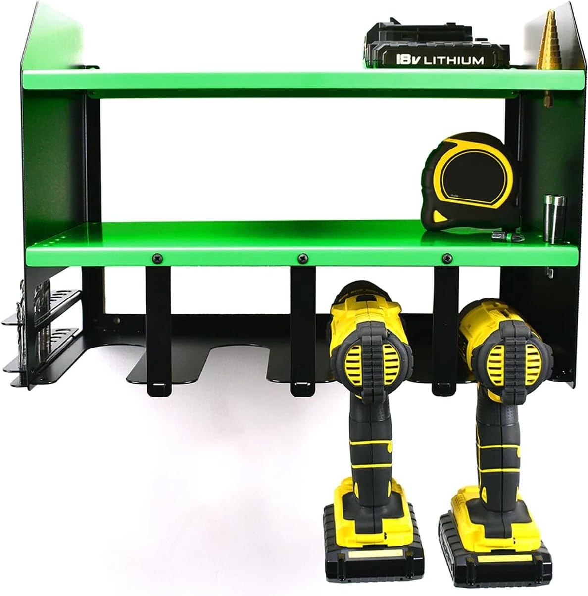 Wall Mount Drill Rack 39.5W x 23D x 30.5H cm – Green Tool Storage Unit