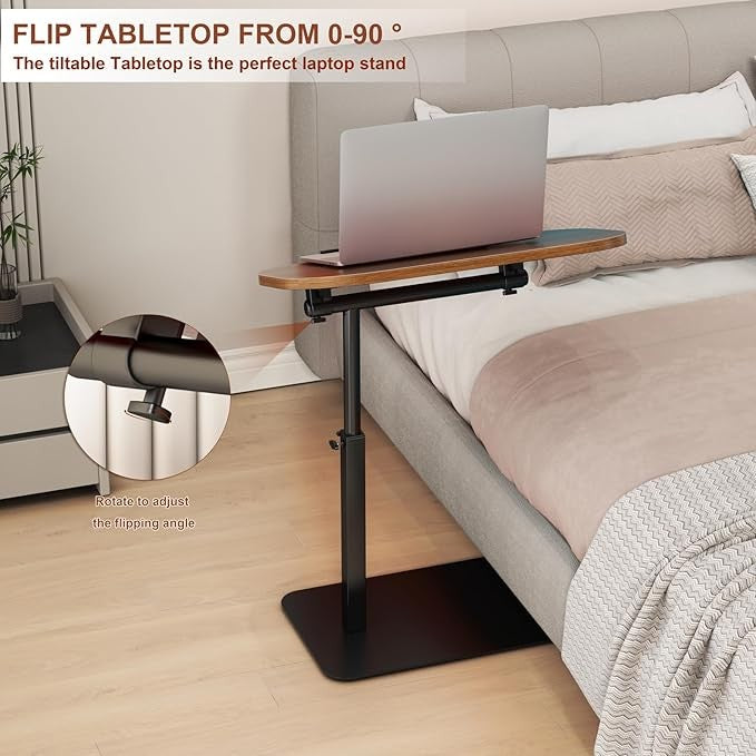 C Shaped Side Table Adjustable Height Laptop Sofa Bed Table Walnut Wood