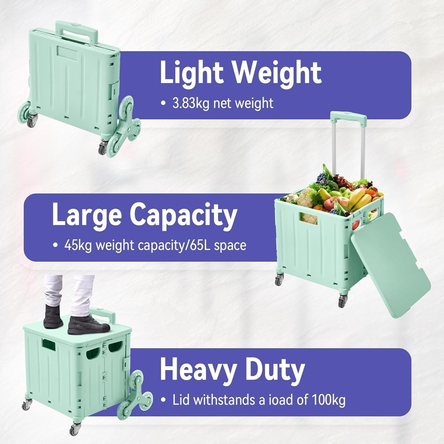65L Stair Climber Folding Shopping Trolley 8 Wheel Utility Cart