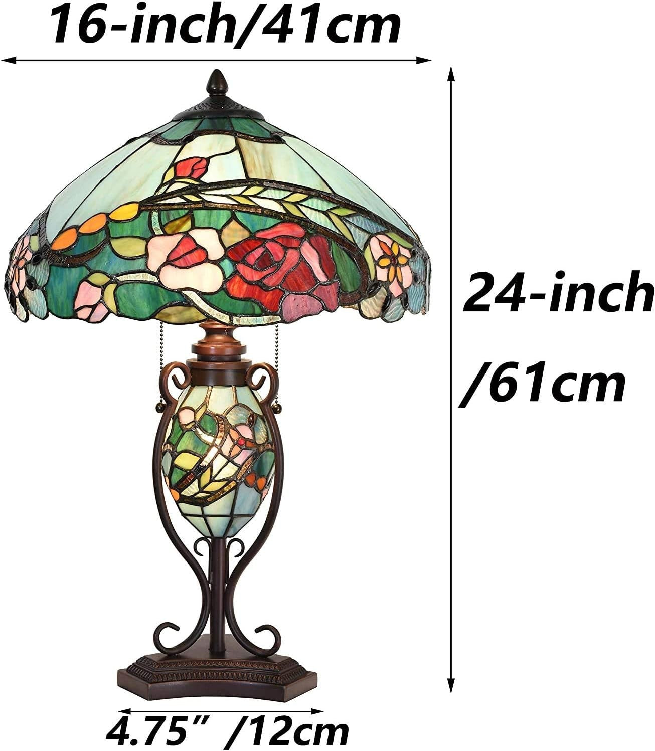 Stained Glass Tiffany Table Lamp Rose Flower Design 61cm High