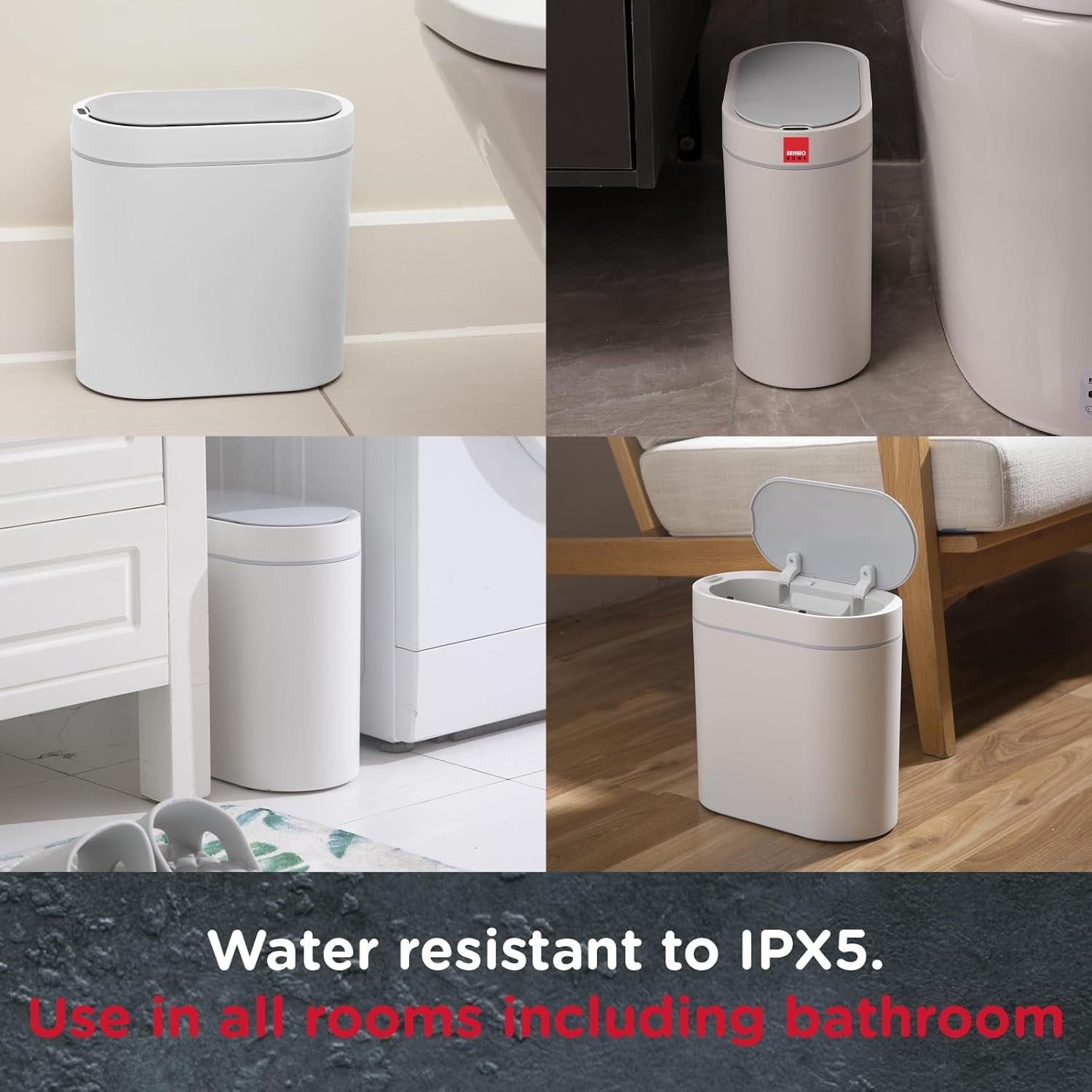 5L Motion Sensor Bin White Waterproof Auto Lid
