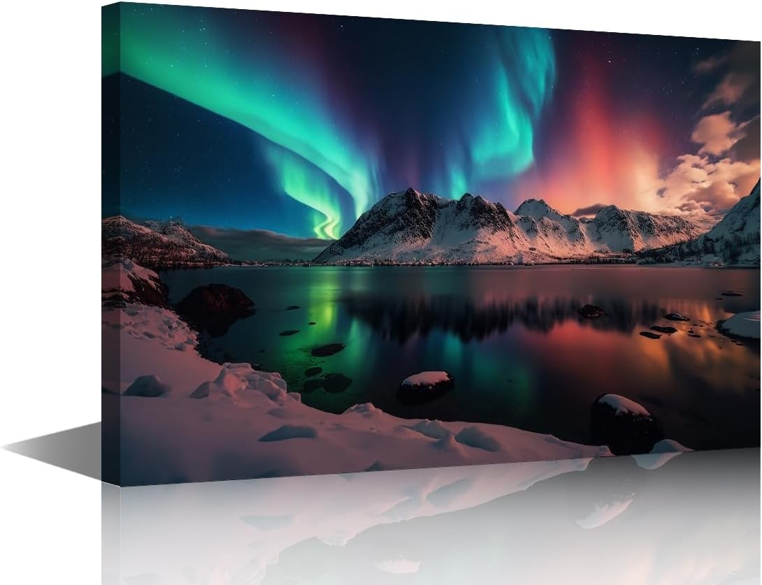 24×36″ Lake & Northern Lights Canvas Wall Art – Aurora Home Decor