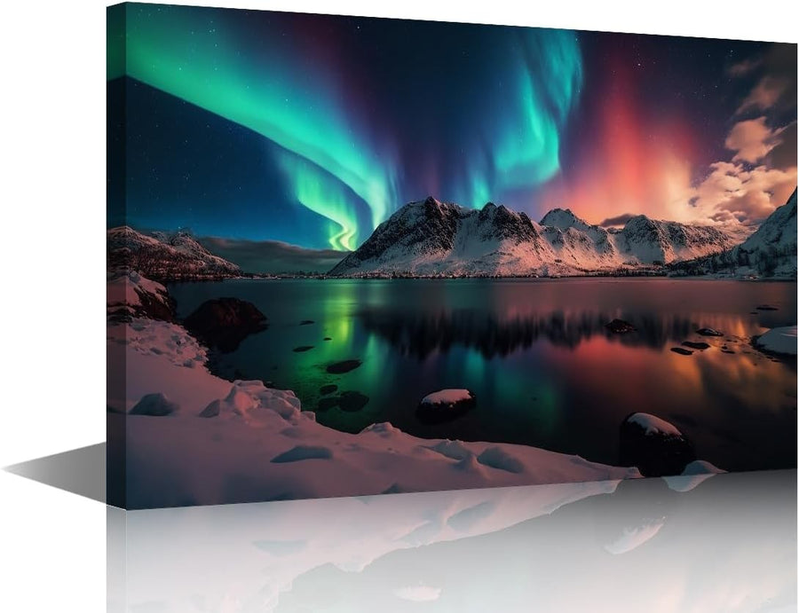 24×36″ Lake & Northern Lights Canvas Wall Art – Aurora Home Decor
