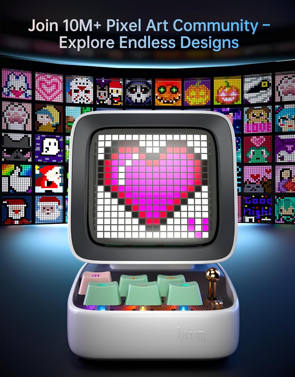 Retro Pixel Art Bluetooth Speaker RGB Display Alarm Clock White Desktop